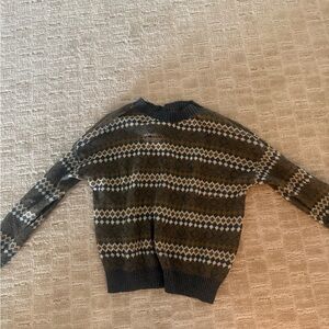 Men's Olive and Gray Fair Isle Crewneck Sweater